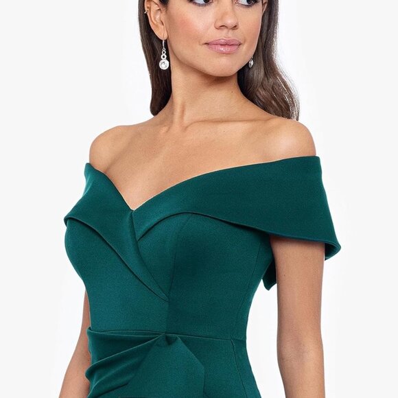 Xscape Womens Long Off Shoulder Sweetheart Neck Side Ruffle Gown Size 8 - Picture 2 of 4